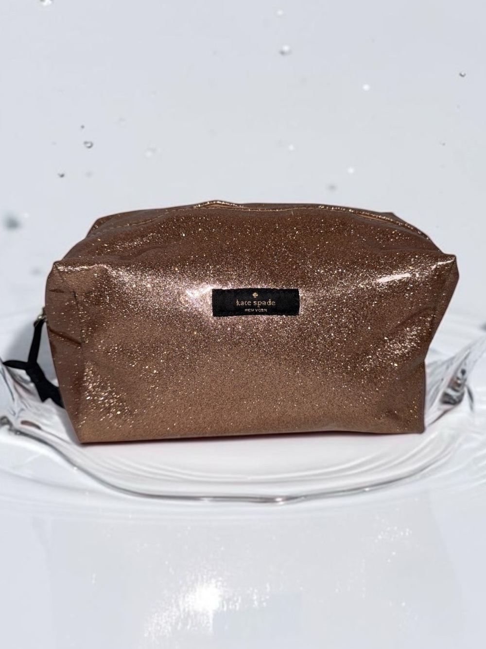 kate spade Rose Gold Glitter Cosmetic Case